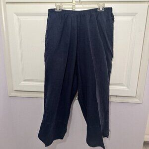 MATCH POINT USA Navy Blue Linen Blend Cropped Pants‎ Elastic Waist Size L